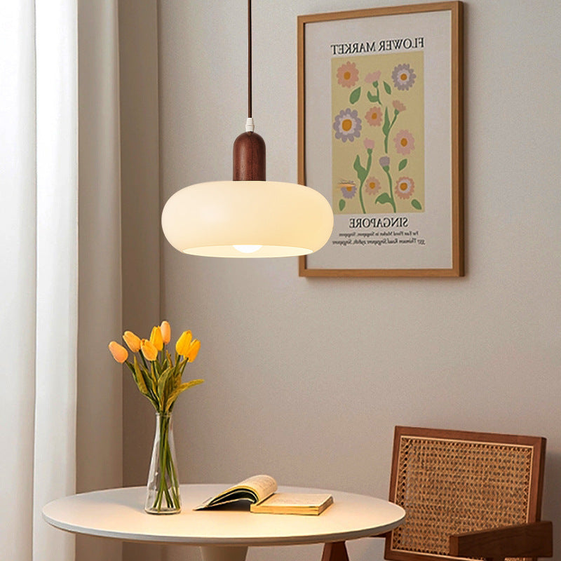 Nordic cream glass pendant light with wooden cap by BROKLEN