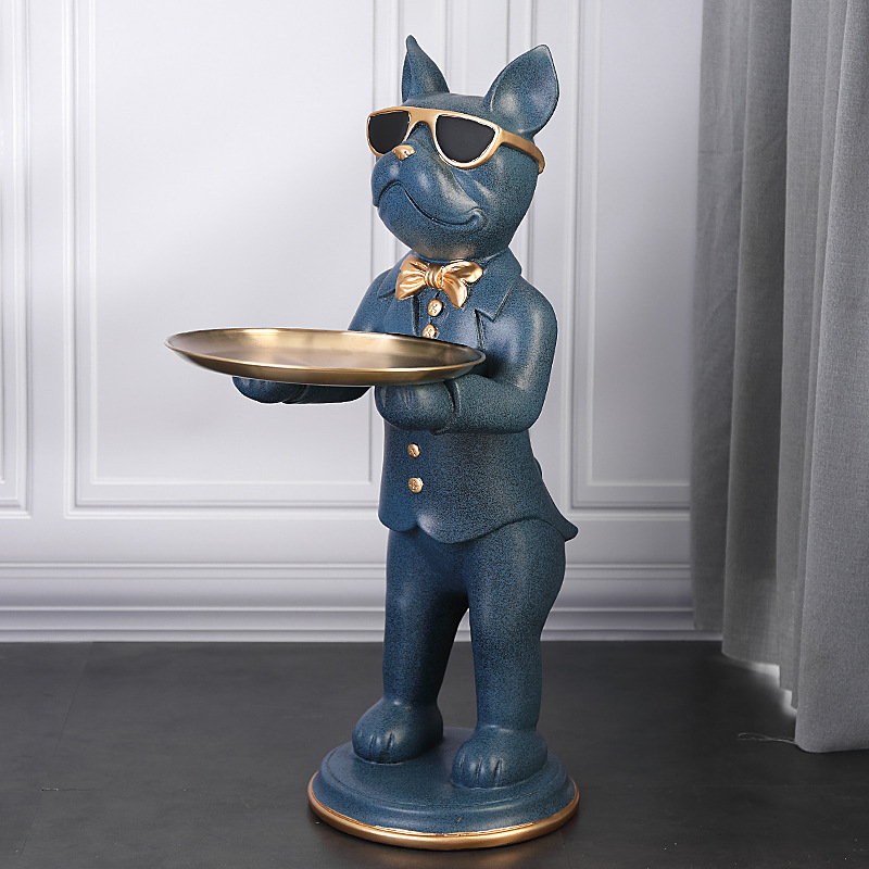 Polyresin bulldog butler statue with gold tray by BROKLEN – view 2
