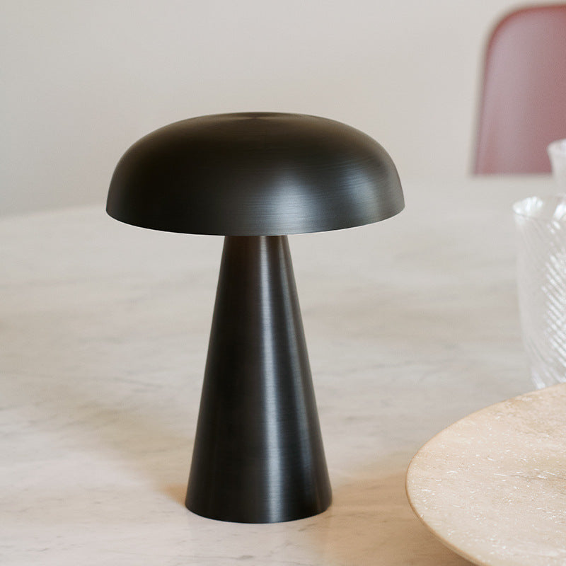 Cordless brushed metal mushroom table lamp by BROKLEN