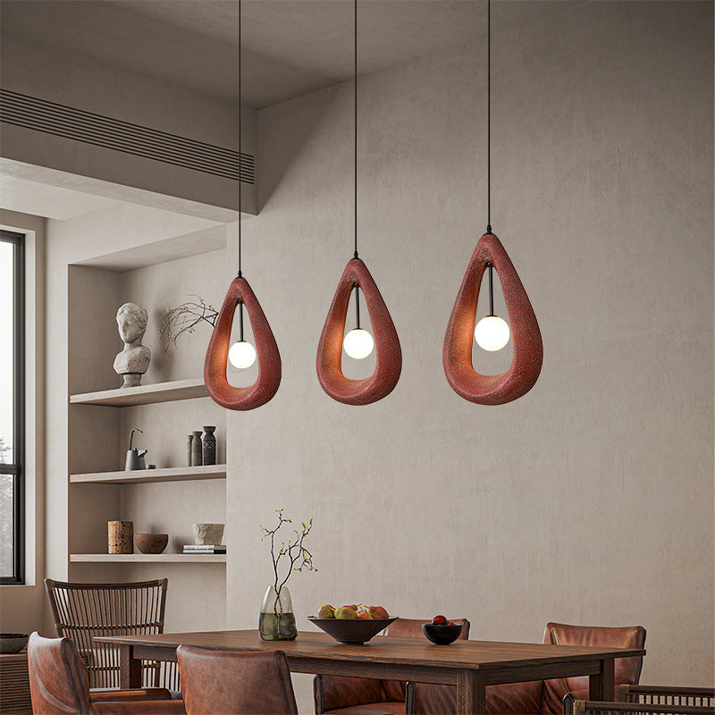 Japandi oval pendant light in white, grey and red by BROKLEN – view 5