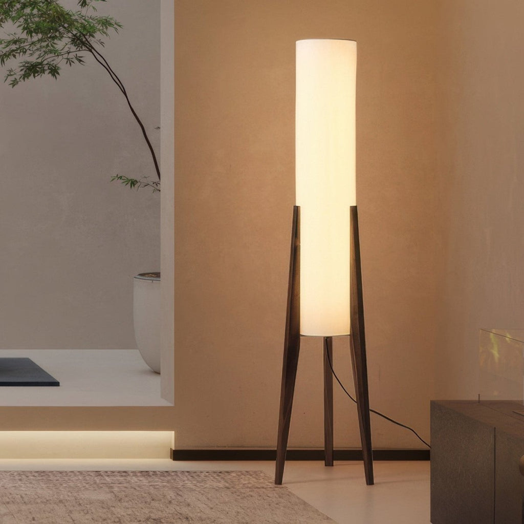 Japandi solid walnut floor lamp with fabric shade by BROKLEN – view 8
