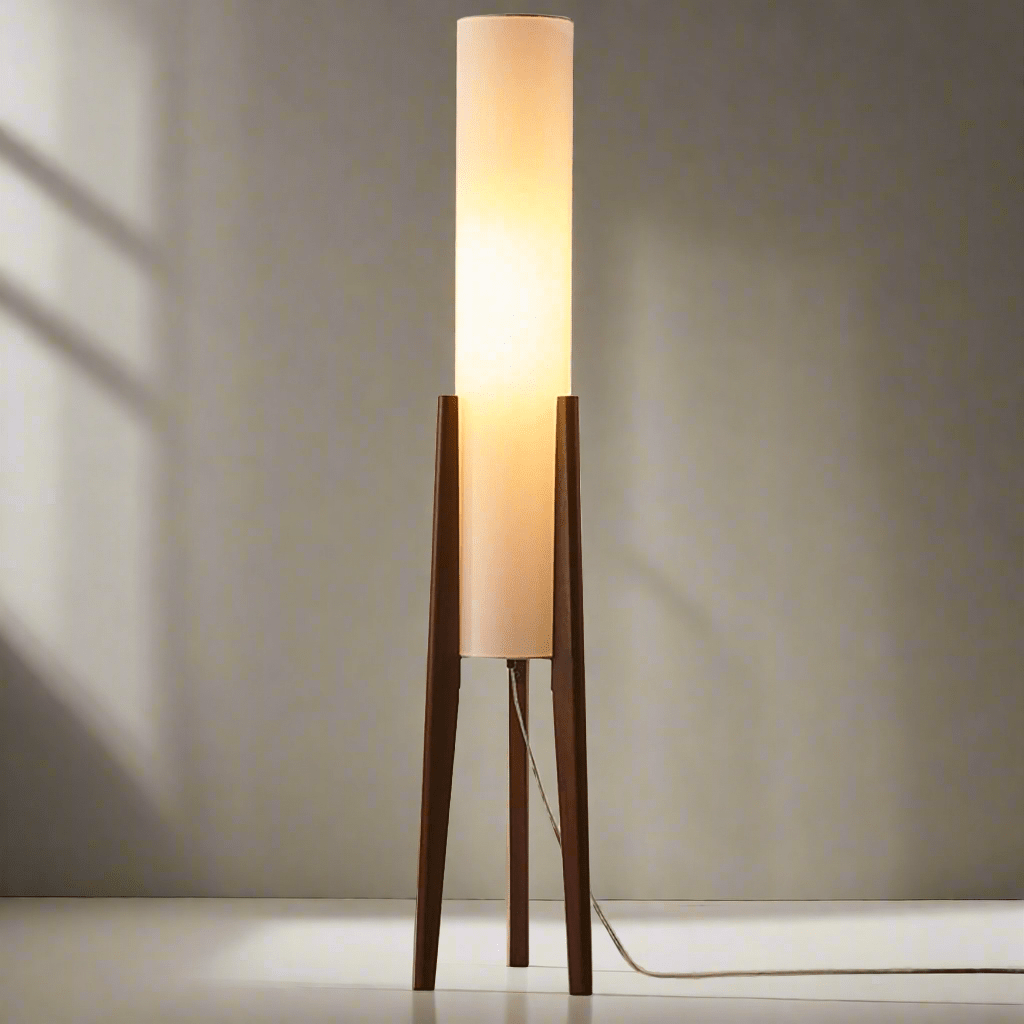 Japandi solid walnut floor lamp with fabric shade by BROKLEN – view 10