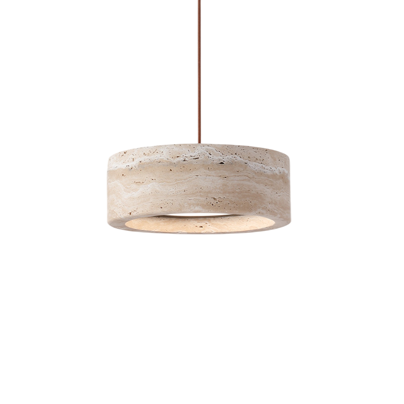 Wabi-sabi travertine pendant light – cylinder stone hanging light by BROKLEN – view 4