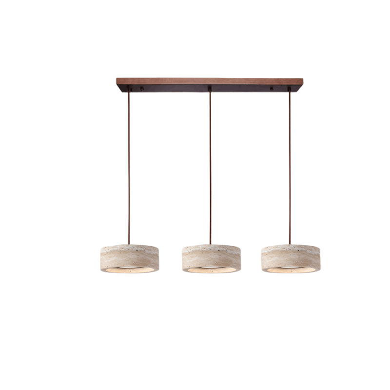 Wabi-sabi travertine pendant light – cylinder stone hanging light by BROKLEN – view 6