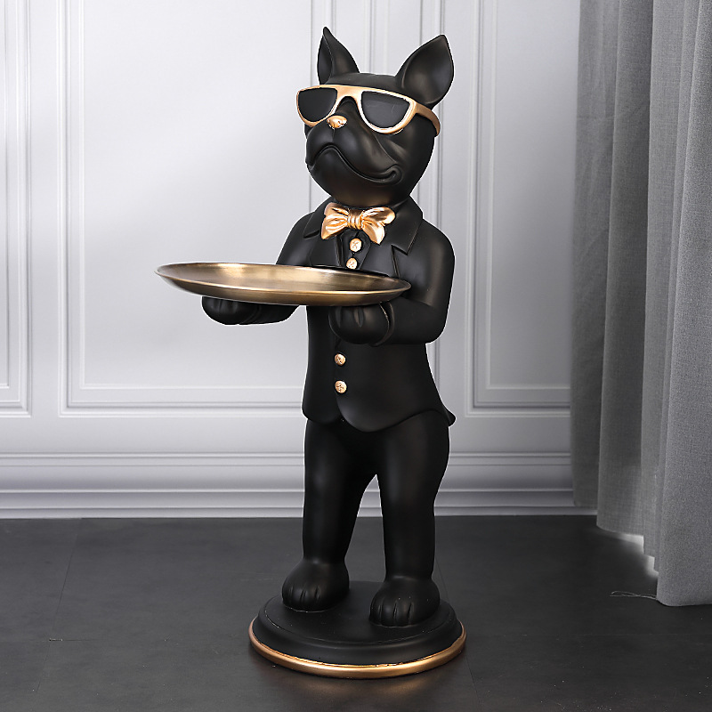 Polyresin bulldog butler statue with gold tray by BROKLEN
