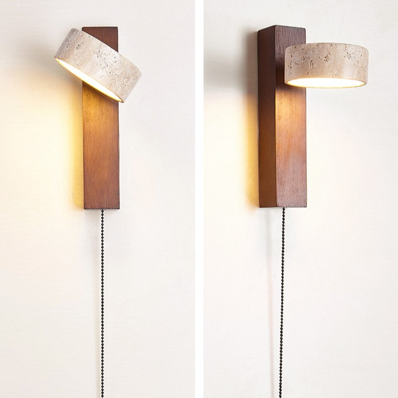 Adjustable travertine and wood wall light – bedside reading wall lamp by BROKLEN – view 4