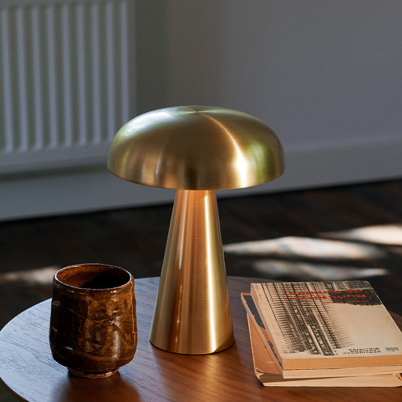 Cordless brushed metal mushroom table lamp by BROKLEN – view 3