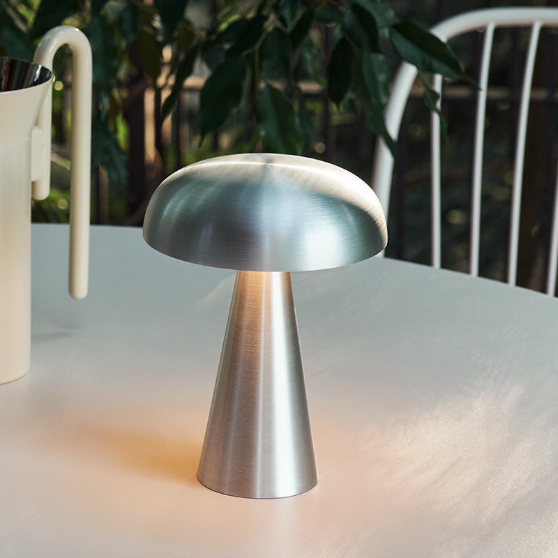 Cordless brushed metal mushroom table lamp by BROKLEN – view 2