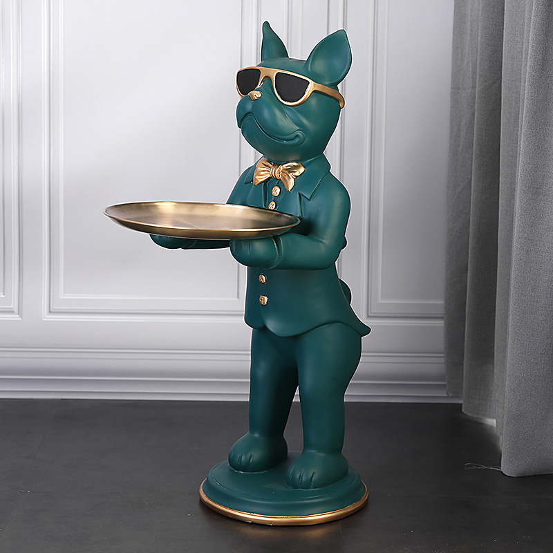 Polyresin bulldog butler statue with gold tray by BROKLEN – view 3