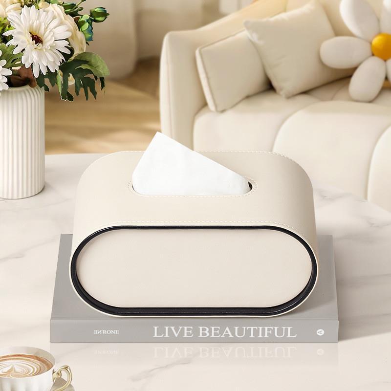 Oval PU leather tissue box cover with contrast edging by BROKLEN – view 4