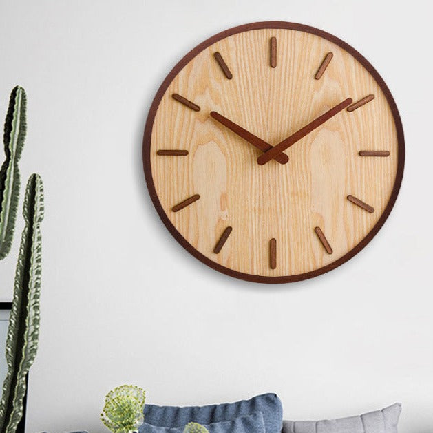 Minimalist walnut wooden round wall clock by BROKLEN – view 3