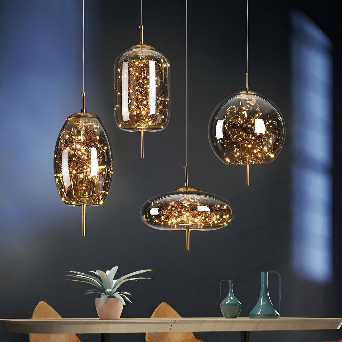 Amber smoked glass pendant – view 2