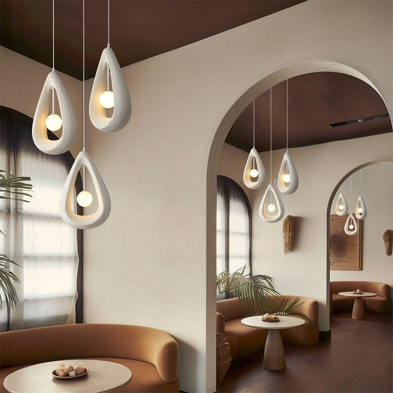 Japandi oval pendant light in white, grey and red by BROKLEN – view 6