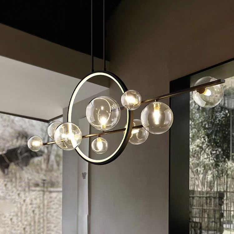 Clear glass linear kitchen table chandelier by BROKLEN – view 4