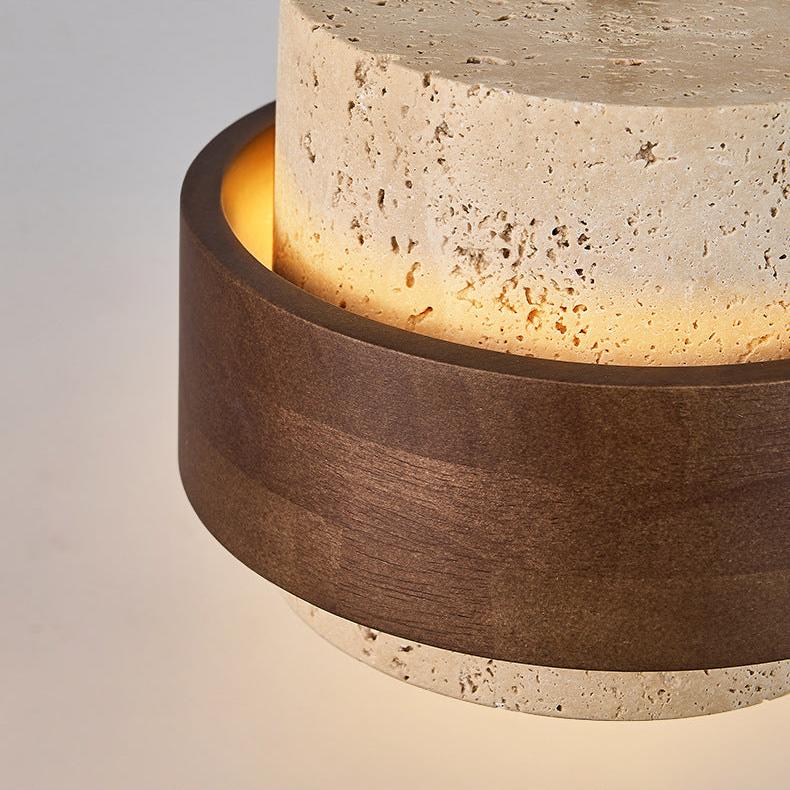 Japandi travertine and walnut pendant light by BROKLEN – view 9