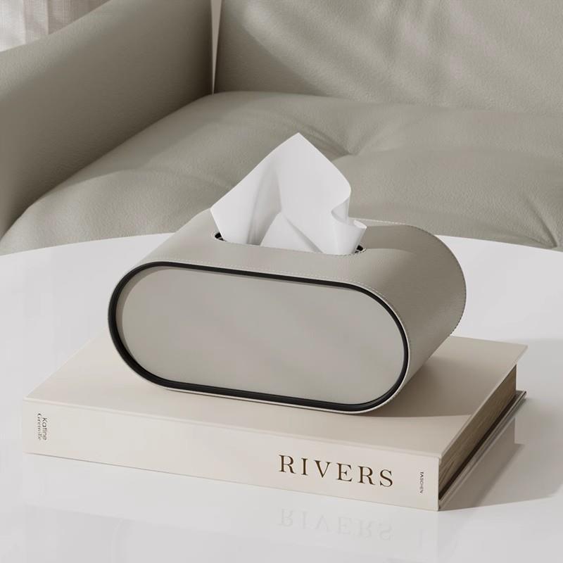 Oval PU leather tissue box cover with contrast edging by BROKLEN – view 6