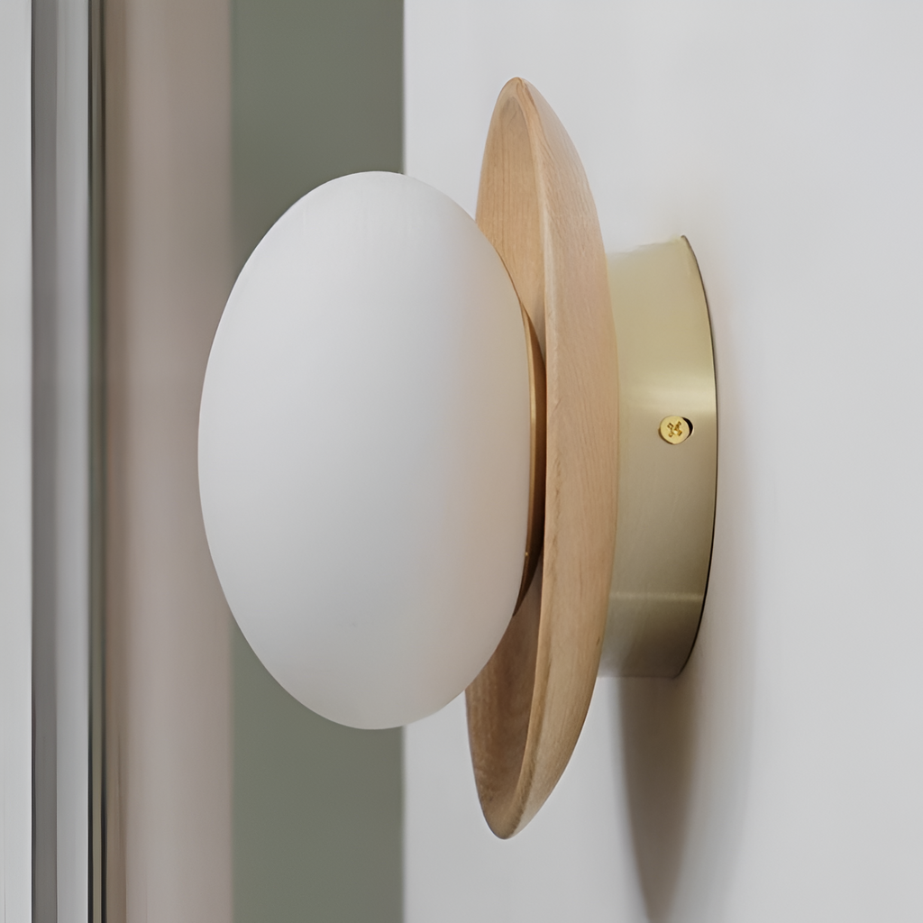 Nordic wood-tone round LED wall light by BROKLEN – view 11