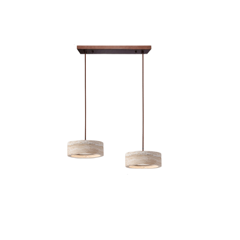 Wabi-sabi travertine pendant light – cylinder stone hanging light by BROKLEN – view 5