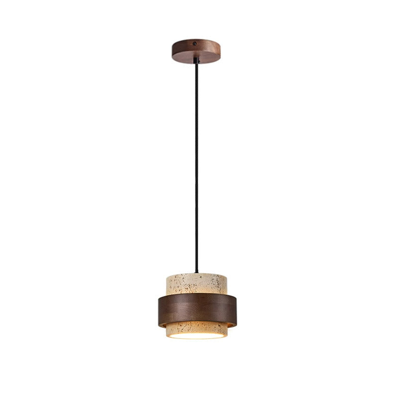 Japandi travertine and walnut pendant light by BROKLEN
