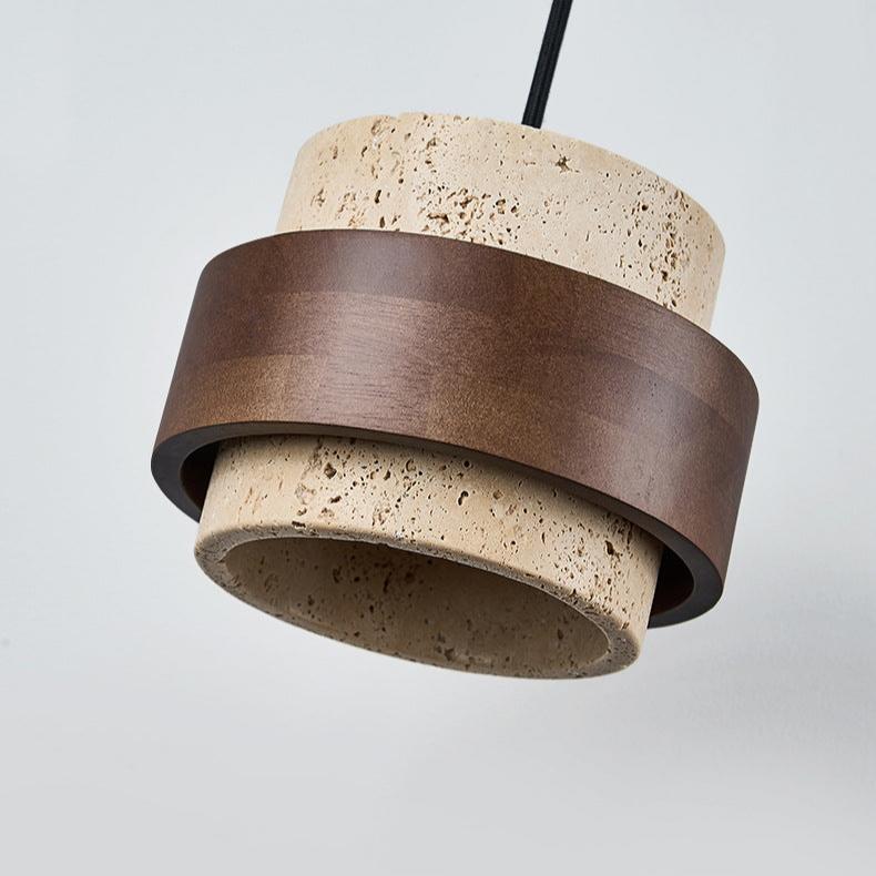 Japandi travertine and walnut pendant light by BROKLEN – view 11