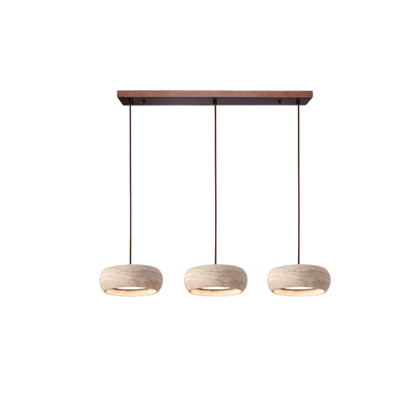 Wabi-sabi travertine pendant light – cylinder stone hanging light by BROKLEN – view 3