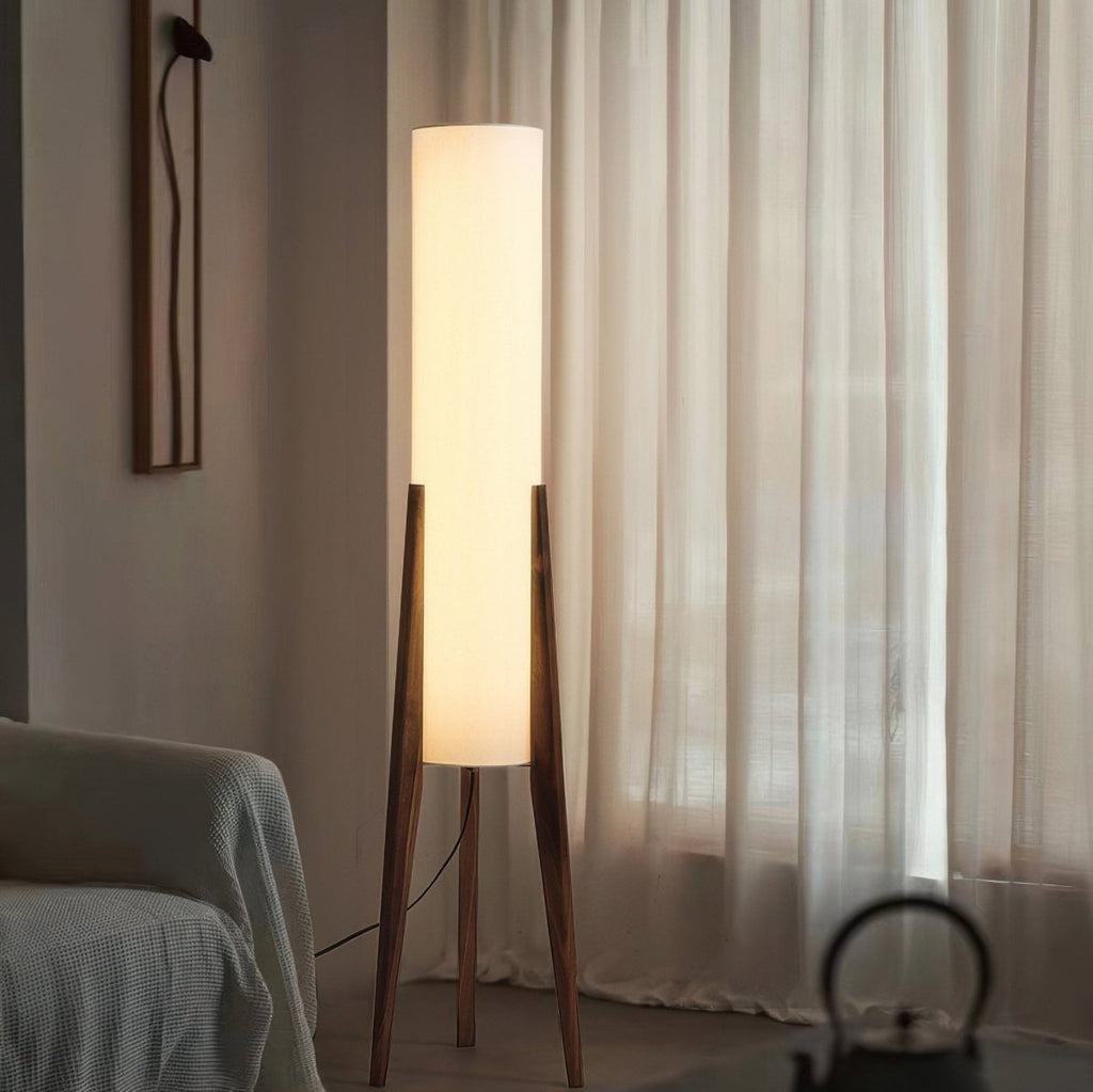 Japandi solid walnut floor lamp with fabric shade by BROKLEN – view 9
