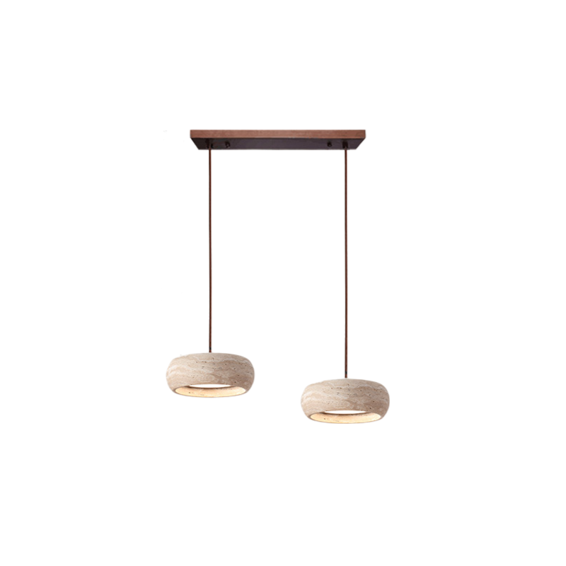 Wabi-sabi travertine pendant light – cylinder stone hanging light by BROKLEN – view 2