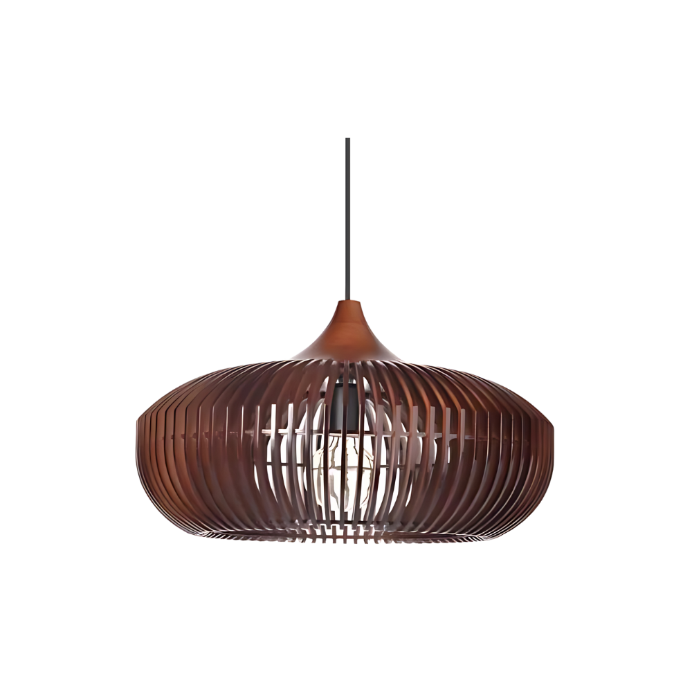 Japandi wooden slatted pendant light in oak by BROKLEN