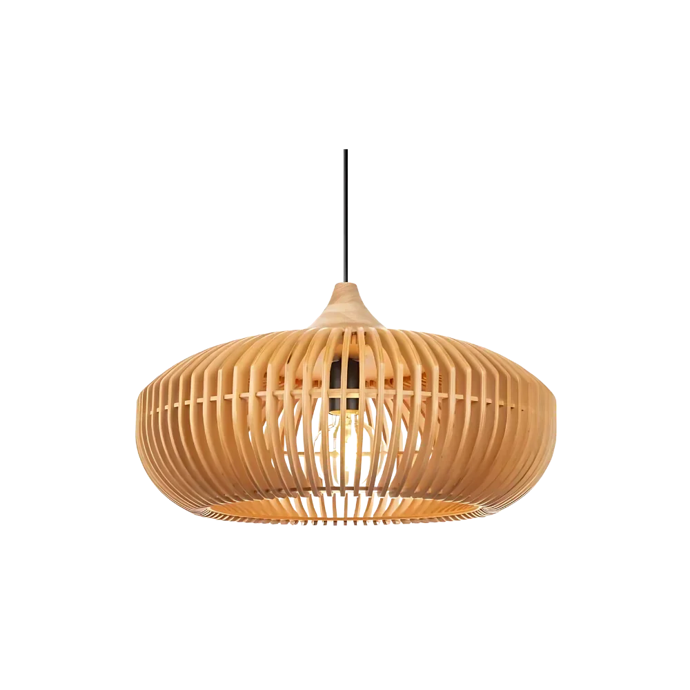 Japandi wooden slatted pendant light in oak by BROKLEN – view 2