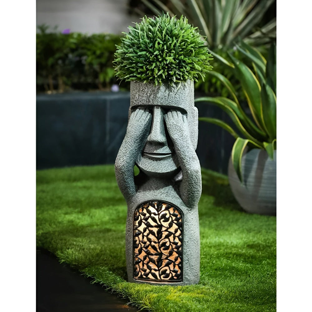 Solar stone-effect Easter Island style garden statue set by BROKLEN – view 6