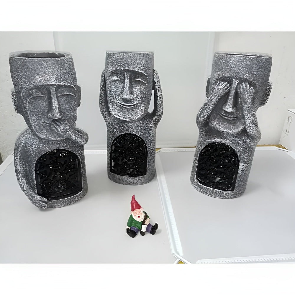 Solar stone-effect Easter Island style garden statue set by BROKLEN – view 2