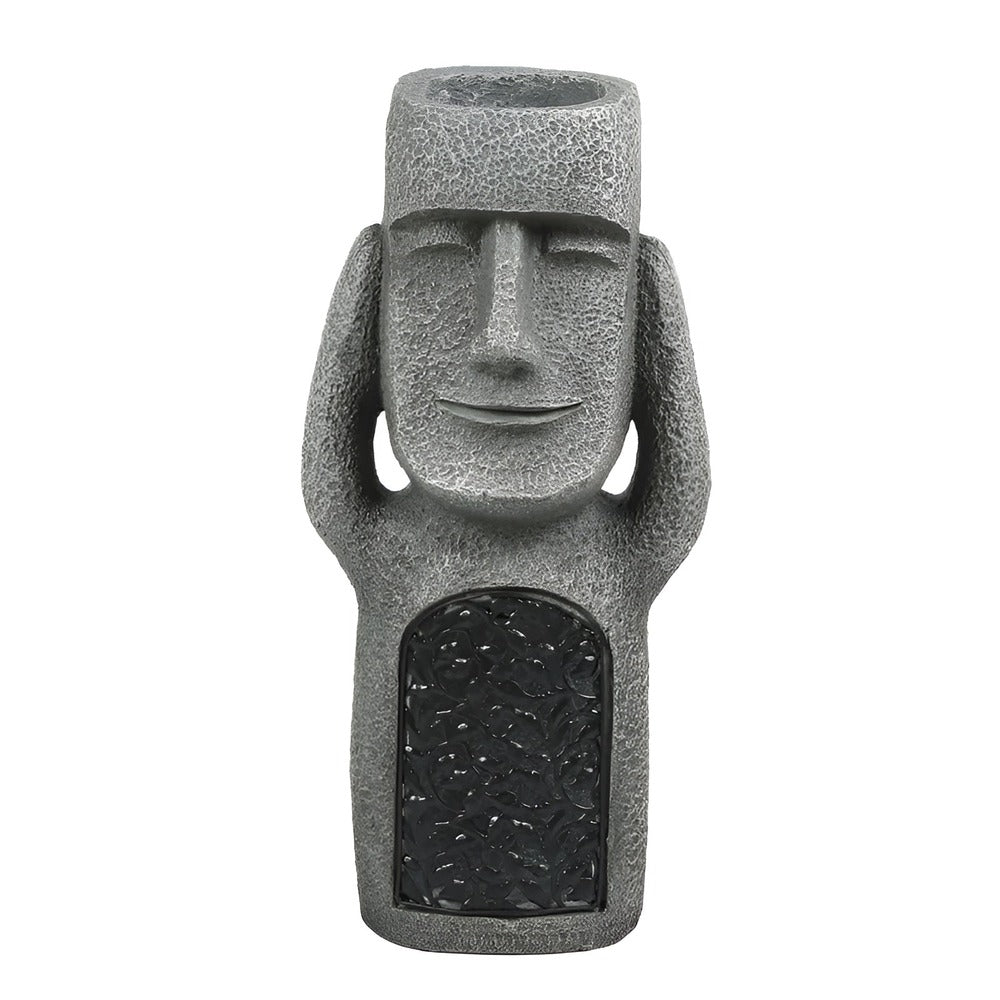 Solar stone-effect Easter Island style garden statue set by BROKLEN – view 4