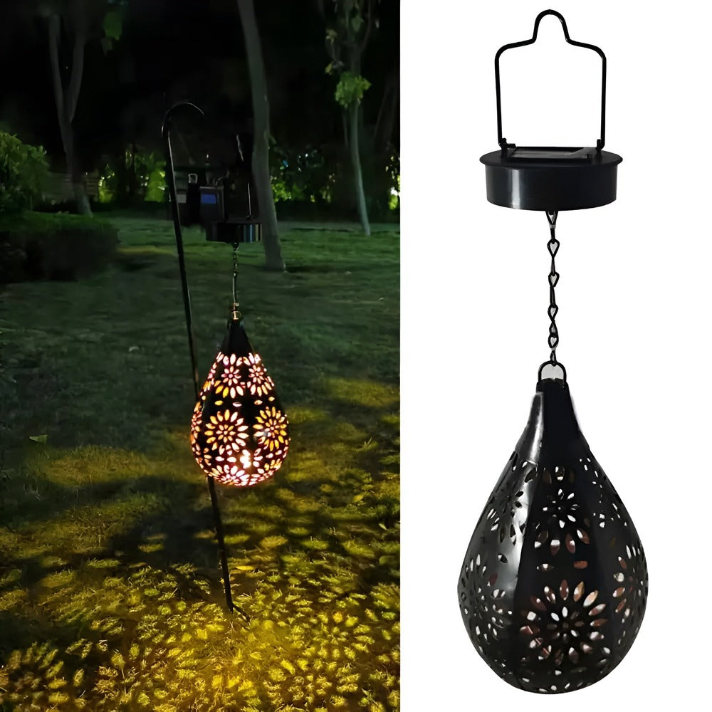 Black solar metal lantern with decorative cut-out pattern by BROKLEN – view 5