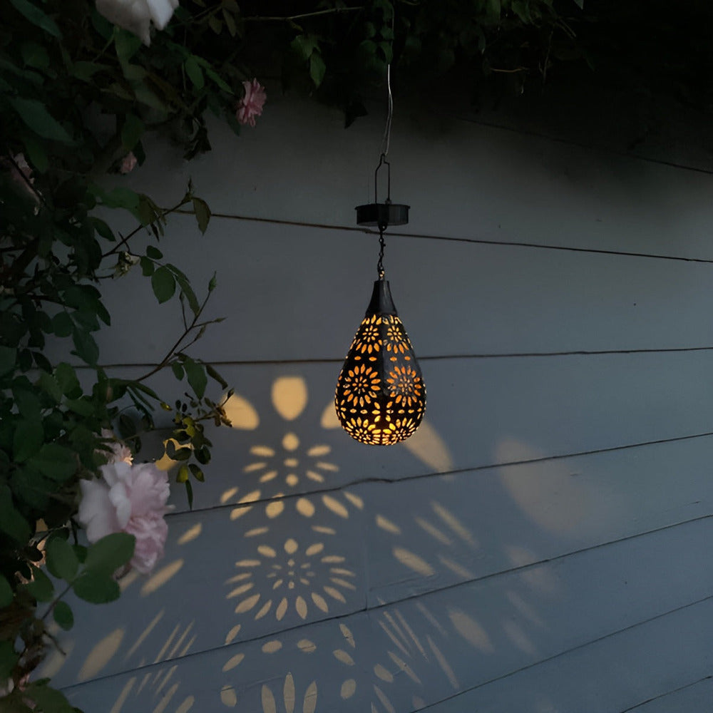 Black solar metal lantern with decorative cut-out pattern by BROKLEN – view 9