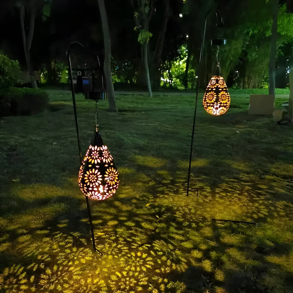 Black solar metal lantern with decorative cut-out pattern by BROKLEN – view 10