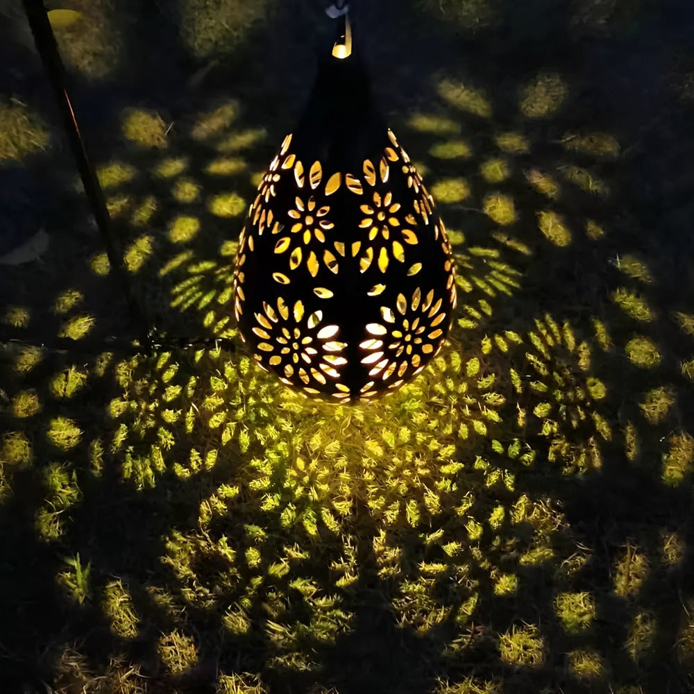 Black solar metal lantern with decorative cut-out pattern by BROKLEN – view 6