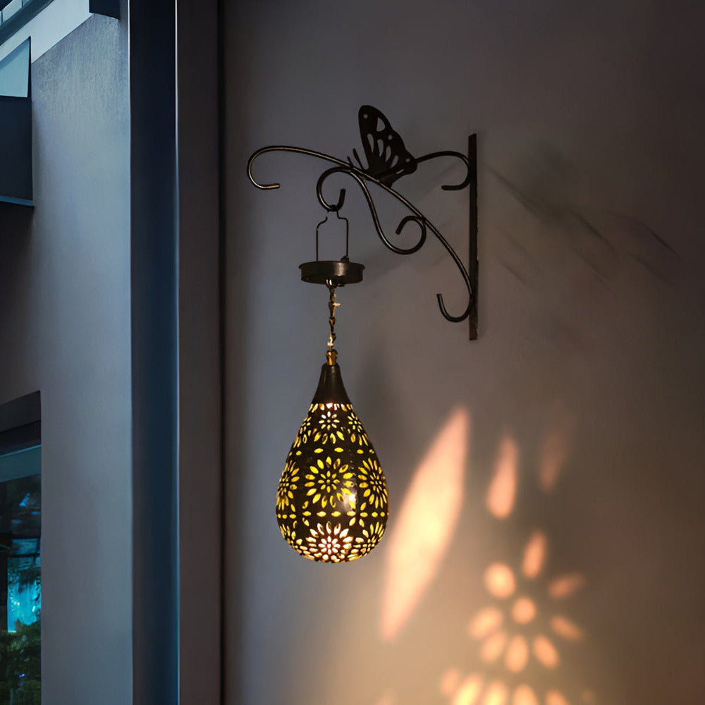 Black solar metal lantern with decorative cut-out pattern by BROKLEN – view 7