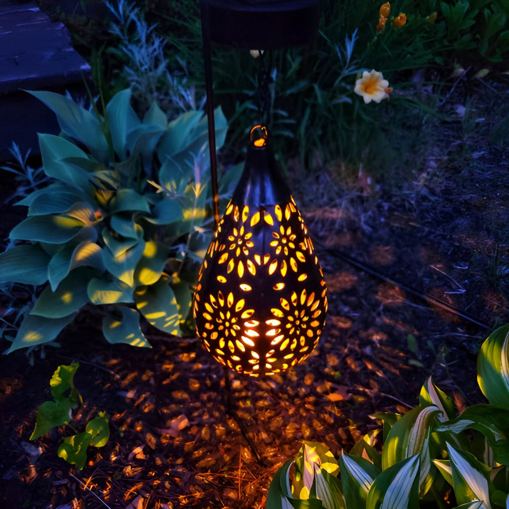 Black solar metal lantern with decorative cut-out pattern by BROKLEN – view 8