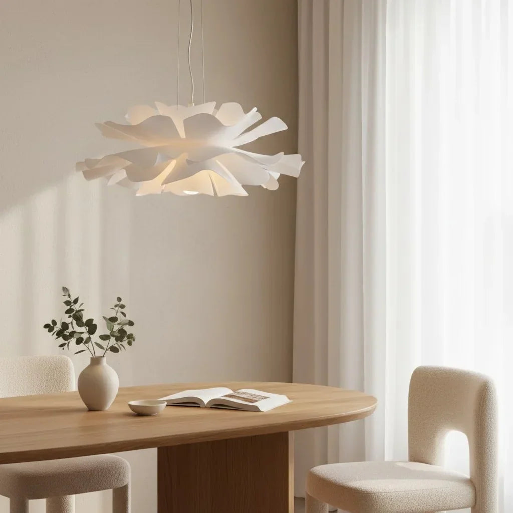 White metal lotus flower pendant light in Nordic style by BROKLEN – view 6