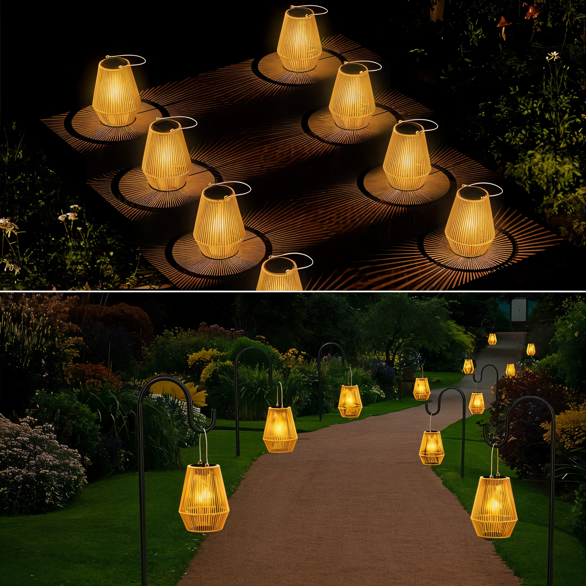 Outdoor solar lamp with woven bamboo design by BROKLEN – view 5