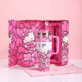 Kitty Love Tumbler Set - pastel kitty tumbler with bows and hearts, front view