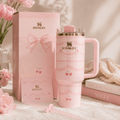 Cherry Lace Tumbler - blush pink lace tumbler with cherries and gift box