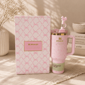 Pink Bow 40oz Tumbler Gift Set - blush pink bow tumbler, front view