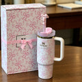 Pink Luxe Tumbler Set - 40oz bow pattern tumbler, front view