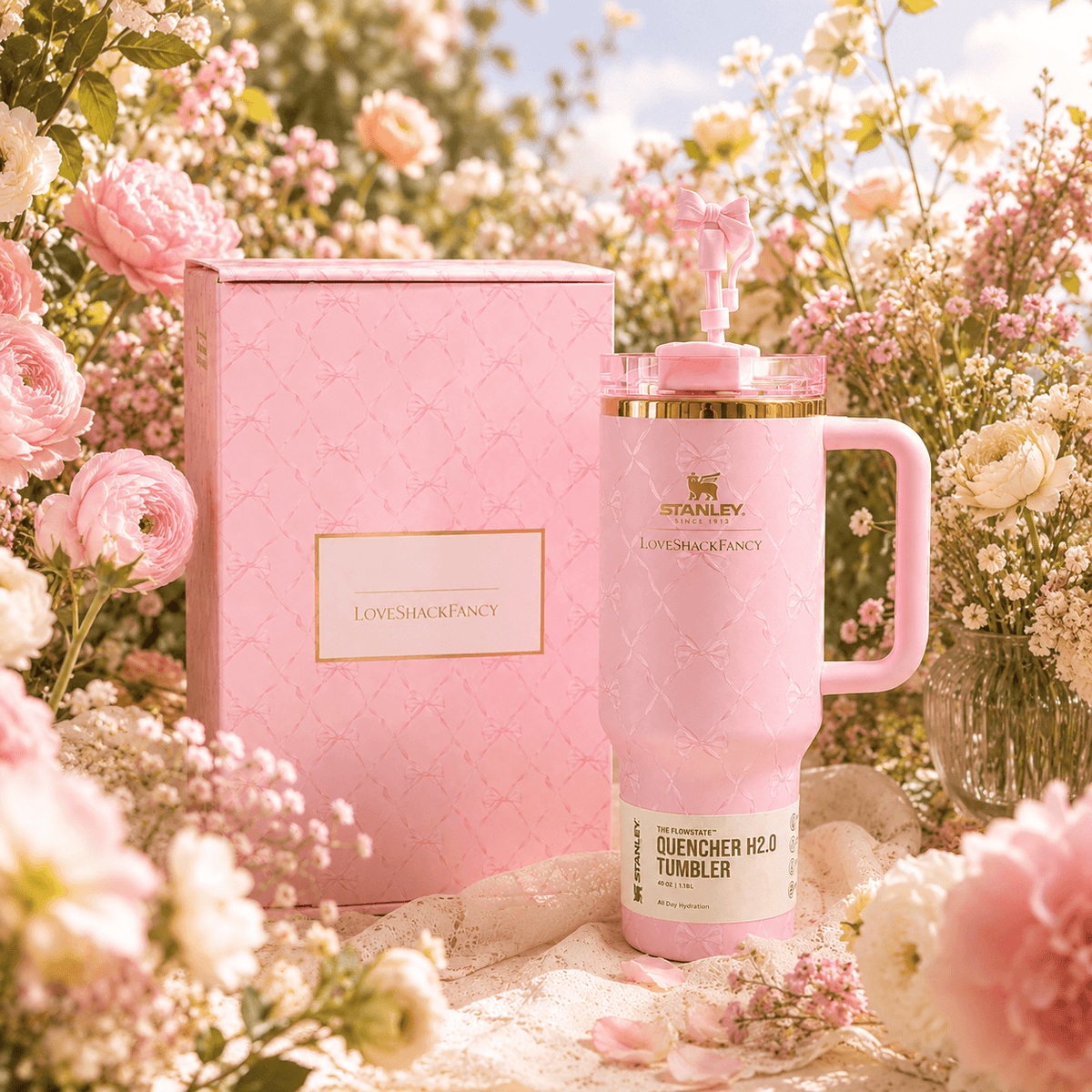 Stanley x LoveShackFancy Pink Bow 40oz Insulated Tumbler Gift Set