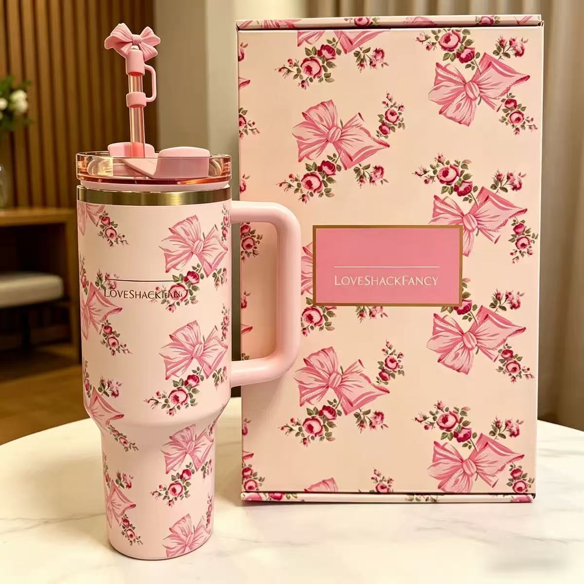 Pink Luxe Tumbler Set - bow tumbler, view 2