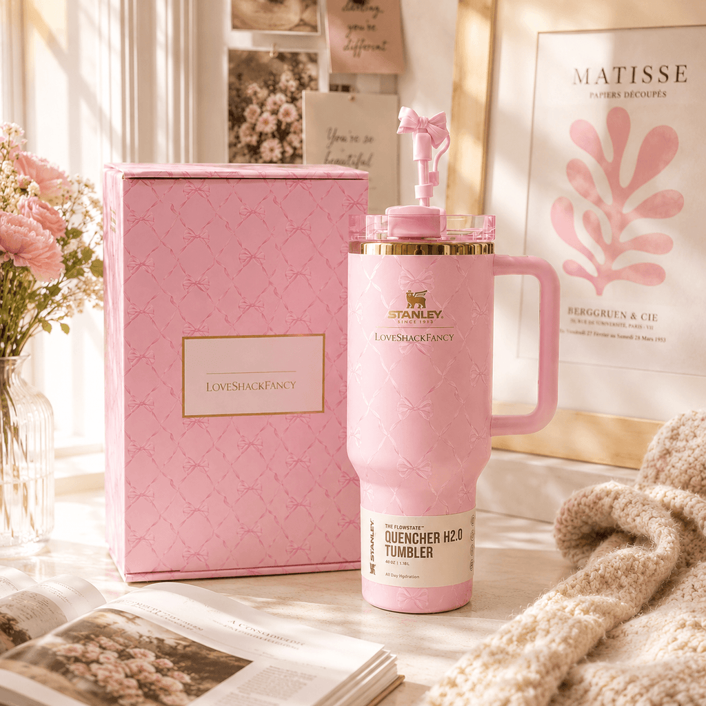 Stanley x LoveShackFancy Pink Bow 40oz Insulated Tumbler Gift Set