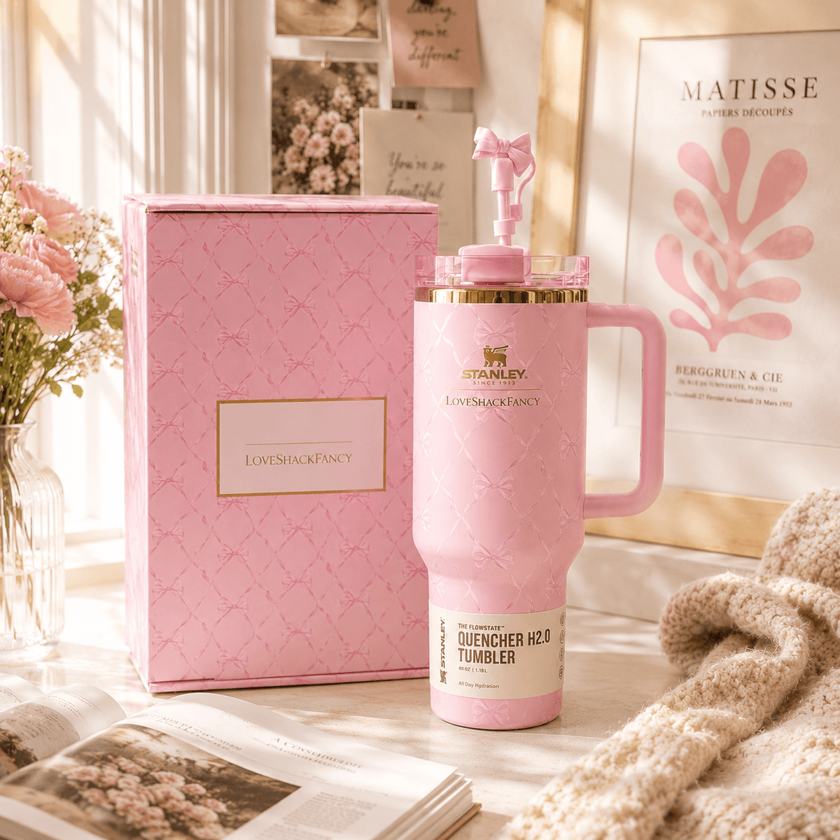 Stanley x LoveShackFancy Pink Bow 40oz Insulated Tumbler Gift Set