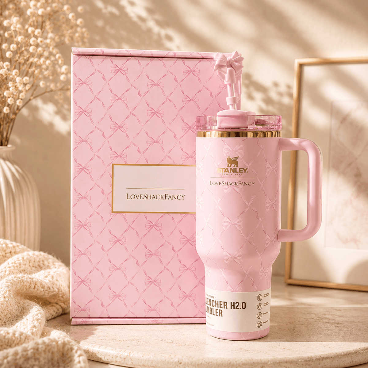 Stanley x LoveShackFancy Pink Bow 40oz Insulated Tumbler Gift Set