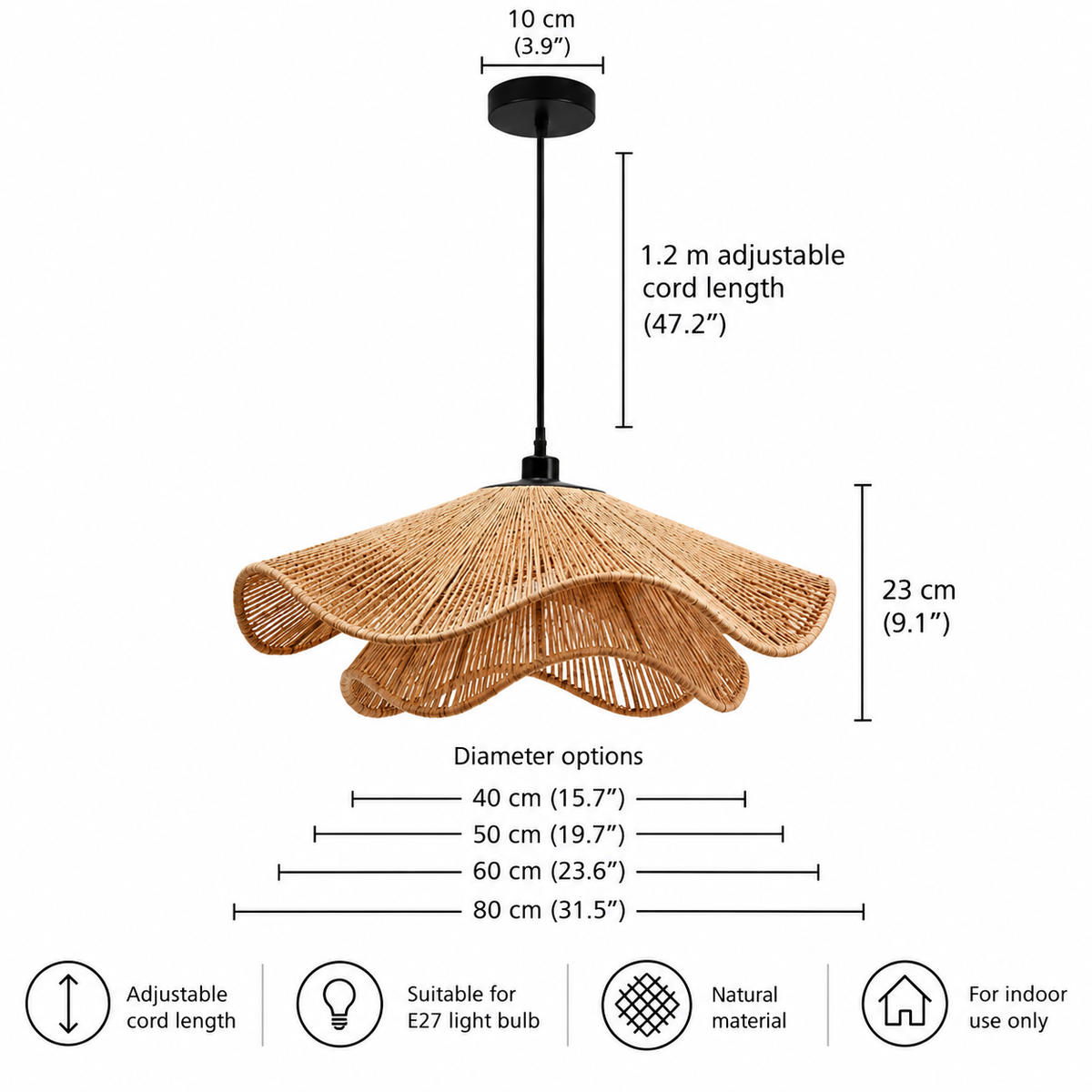 Boho natural woven pendant light – single or double layer ceiling light by BROKLEN – view 12